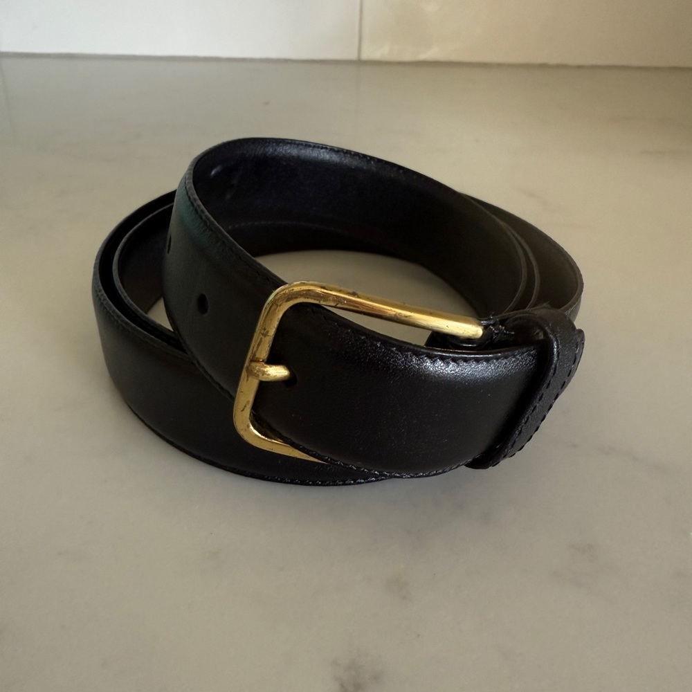 Canterbury - Solid Brass Belt Buckle Black Leather men’s 40 vintage